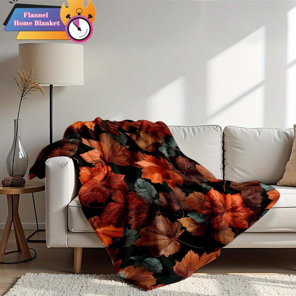 1pc Room Decor Blanket Maple Leaf Pattern, Autumn Colors. Patterned Flannel Blanket, Quilt Set, Bedroom Decor and Accessories