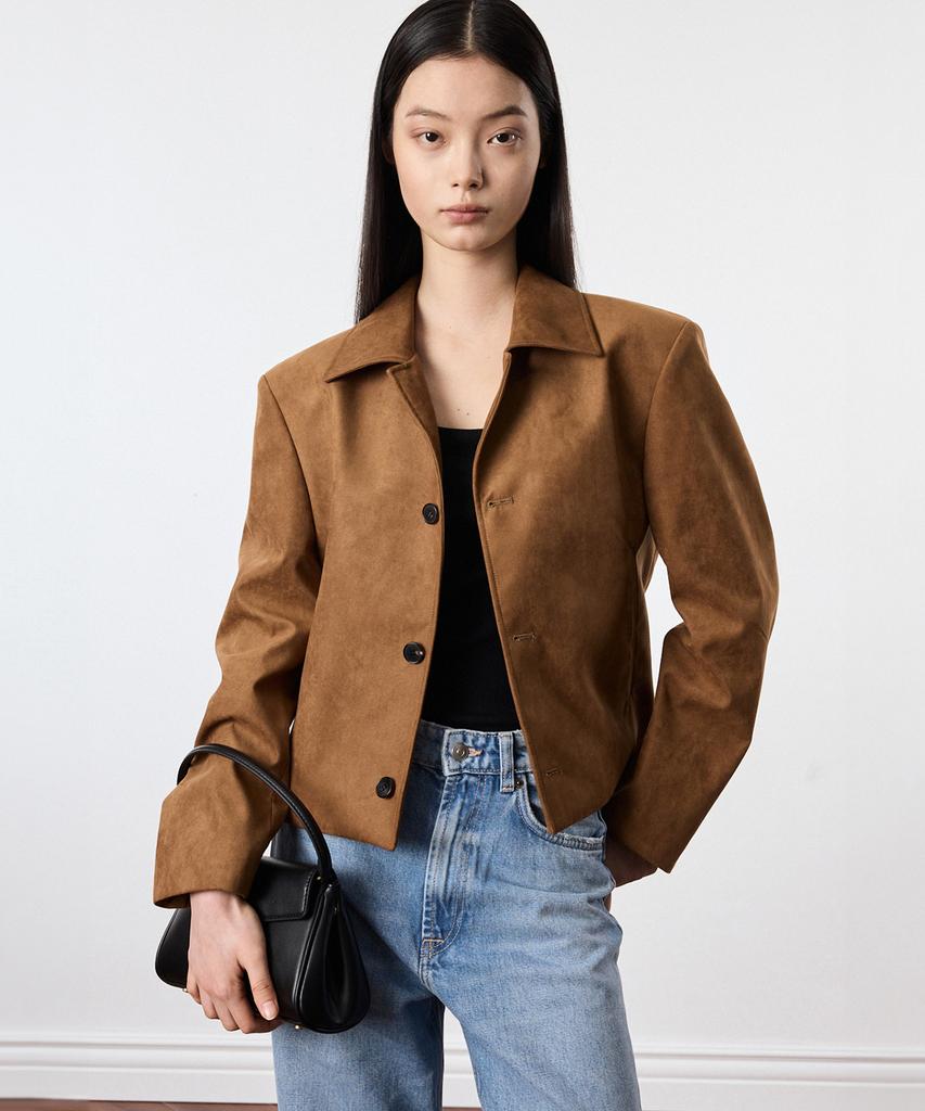 Tienjitiumeon W Faux Suede Short Jacket (Camel Brown) Tnju6E102Cm