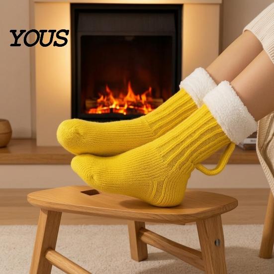 Easy On And Off Floor Socks Women's Knitted Slipper Socks, Soft Plush Lined Mid-Length Winter Versatile Cozy for Thermal with Handle Indoor