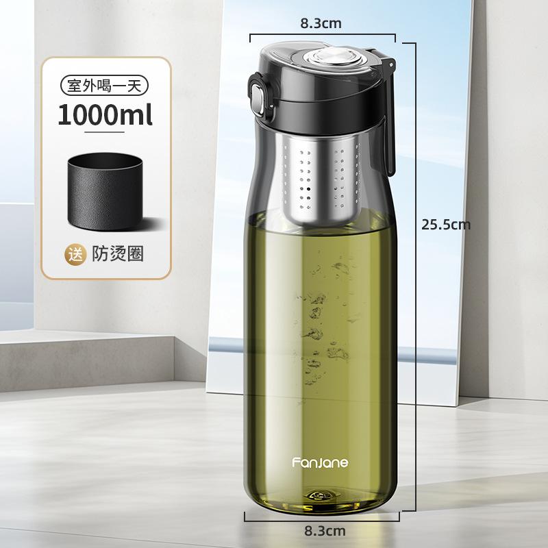Verbeterde Draagbare TRITAN Plastic Waterfles Beker met Magnetische Thee-infuser -20 Tot 100℃ BPA VRIJ 1000ml Sport Reis Thee Beker