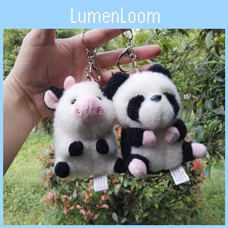 Cute Cartoon Panda And Cow Plush Toy Bag Charm Key Holder Soft Animal Keychain