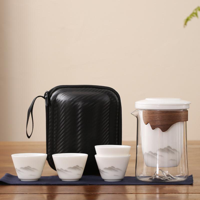 Travel Tea Set Ceramic Kung Fu Tea Set Travel Bag Hand Grab Pot One Pot Three Cups With Filter Household Tea Cup Portable