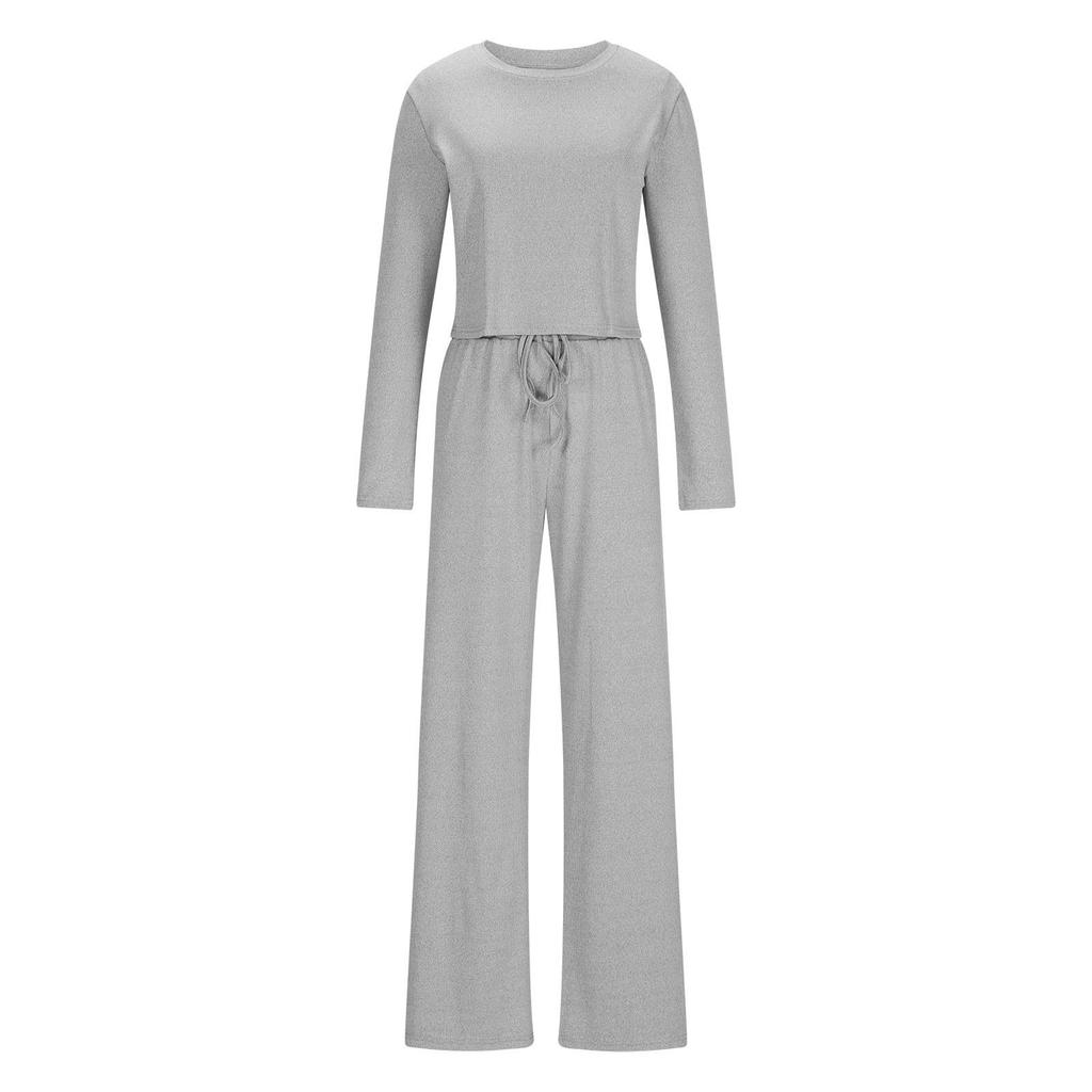 Îmbrăcăminte sport damă Casual Top scurt Pantaloni lungi Culoare uni Set din două piese Set cu mâneci lungi