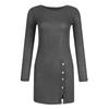 Women's Fashion Casual Button Sexy Bodycon Dress Long Sleeve Solid Color Dress