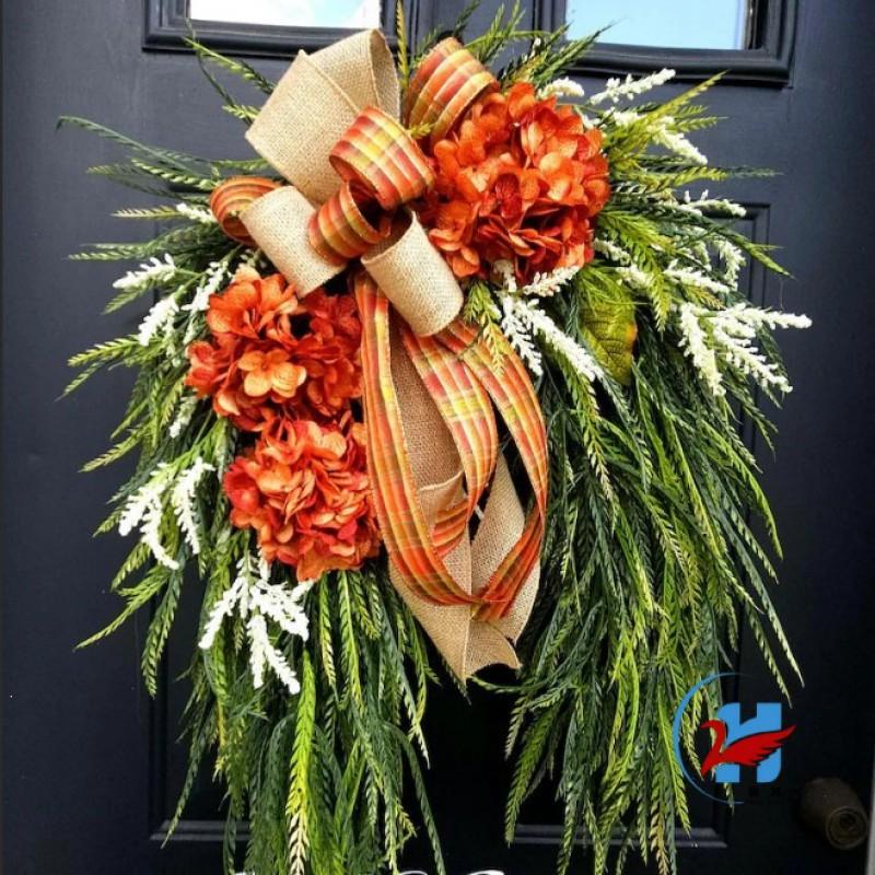 Rustic Hydrangea Wreath Wall Hanging Decor Farmhouse Home Door Or Window With Bow Accent