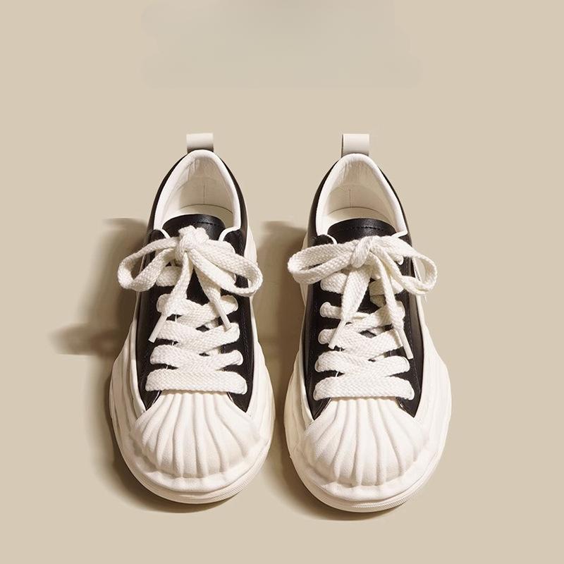 Shell Head Thick Baseplate Shoes Women's Spring and Summer New Leather Little White Shoes Women's Shoes Casual Sports Shoes Dissolve Shoes