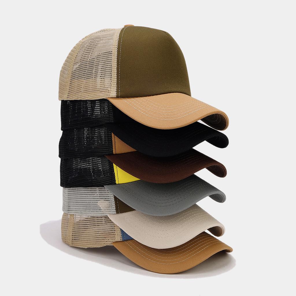 High Quality Low MOQ 5 Panel Unisex Blank Trucker Hats Cotton Fabric Adjustable Size Curved Brim Mesh Baseball Trucker Cap