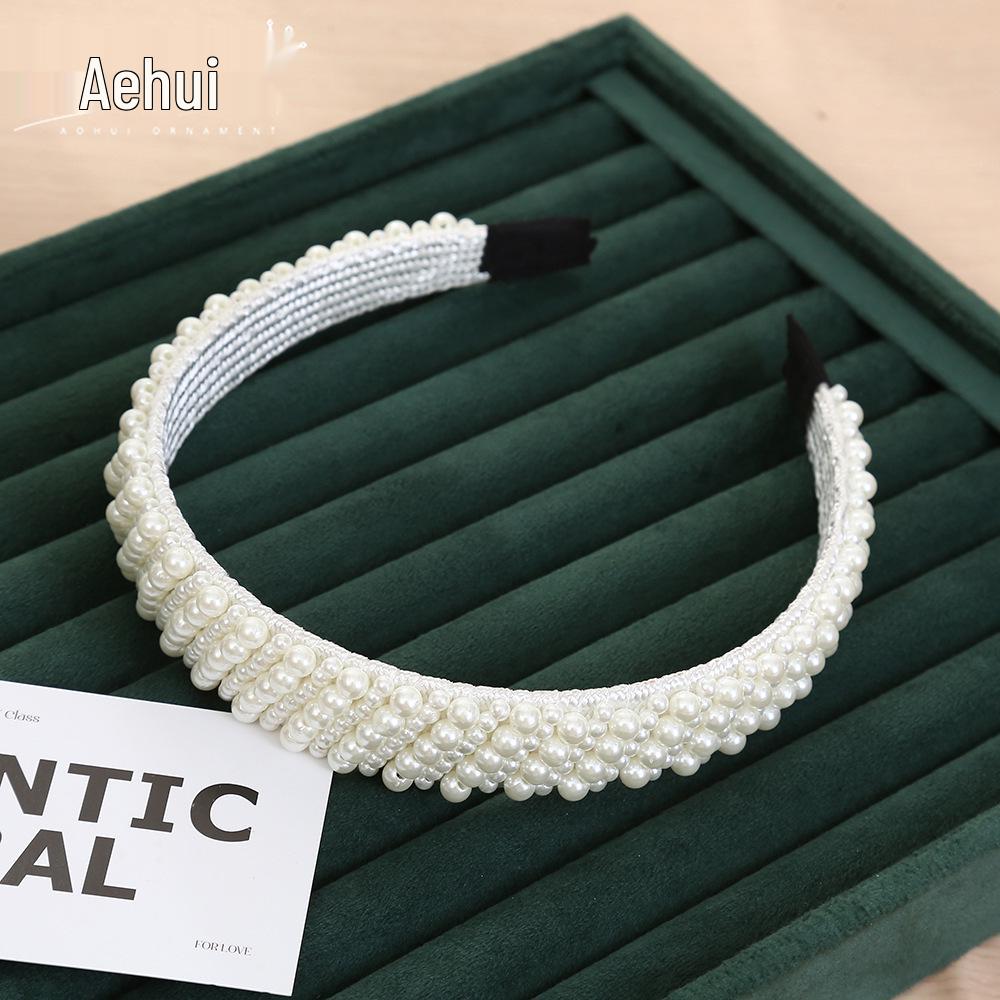 Handwoven Faux Pearl Headband & Bow Hair Clip Set for Brides
