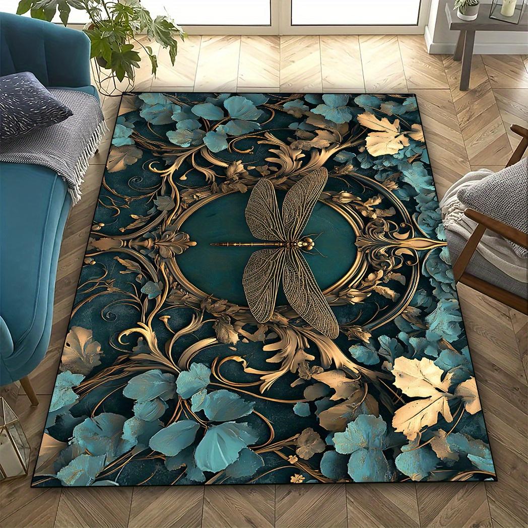

Dragonfly Pattern Rug, Lightweight,woven,low Pile Rectangular, Suitable for Living Room/bedroom Interior Use, Elegant Decoration 60x90(23x35in)
