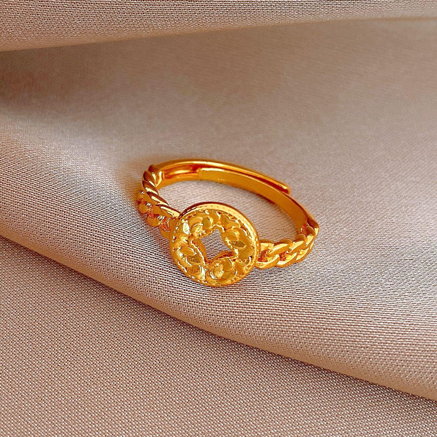 24-каратное песочное золото новое китайское круглое полое кольцо кольцо на указательный палец модное простое украшение оптом