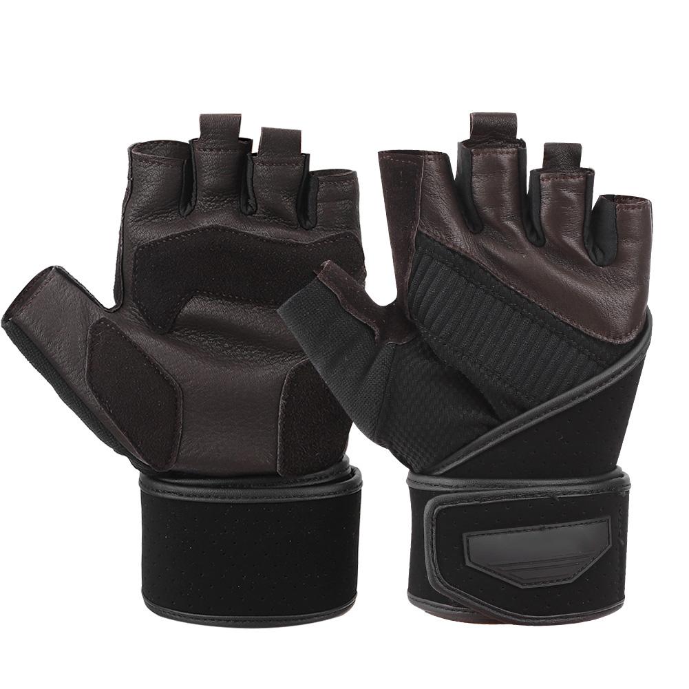 BOODUN Half Finger Gloves Deerskin Gloves with Wrist Wrap for Sports Fitness Training(M )