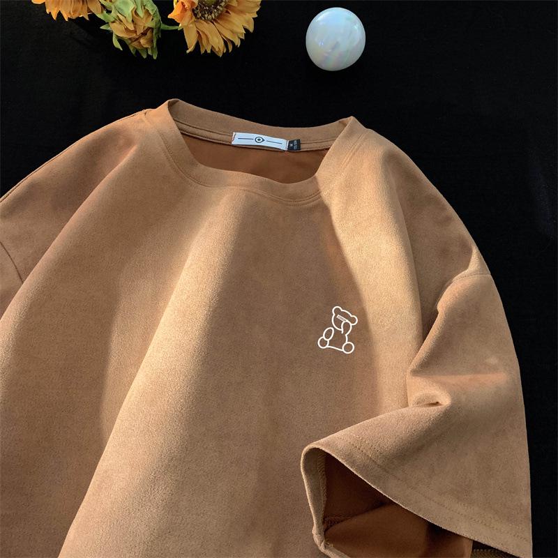 

American Retro Men s Oversized Suede Short Sleeve T-Shirt - Trendy Summer Fashion, Small Collar, 5-Point Sleeve, 220g Heavyweight. 2XL