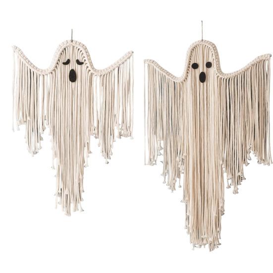 Halloween Ghost Decorations Hand-Woven Tassel Ghost White Rope Ghost Decor Hanging Ghost Wall Art Gift