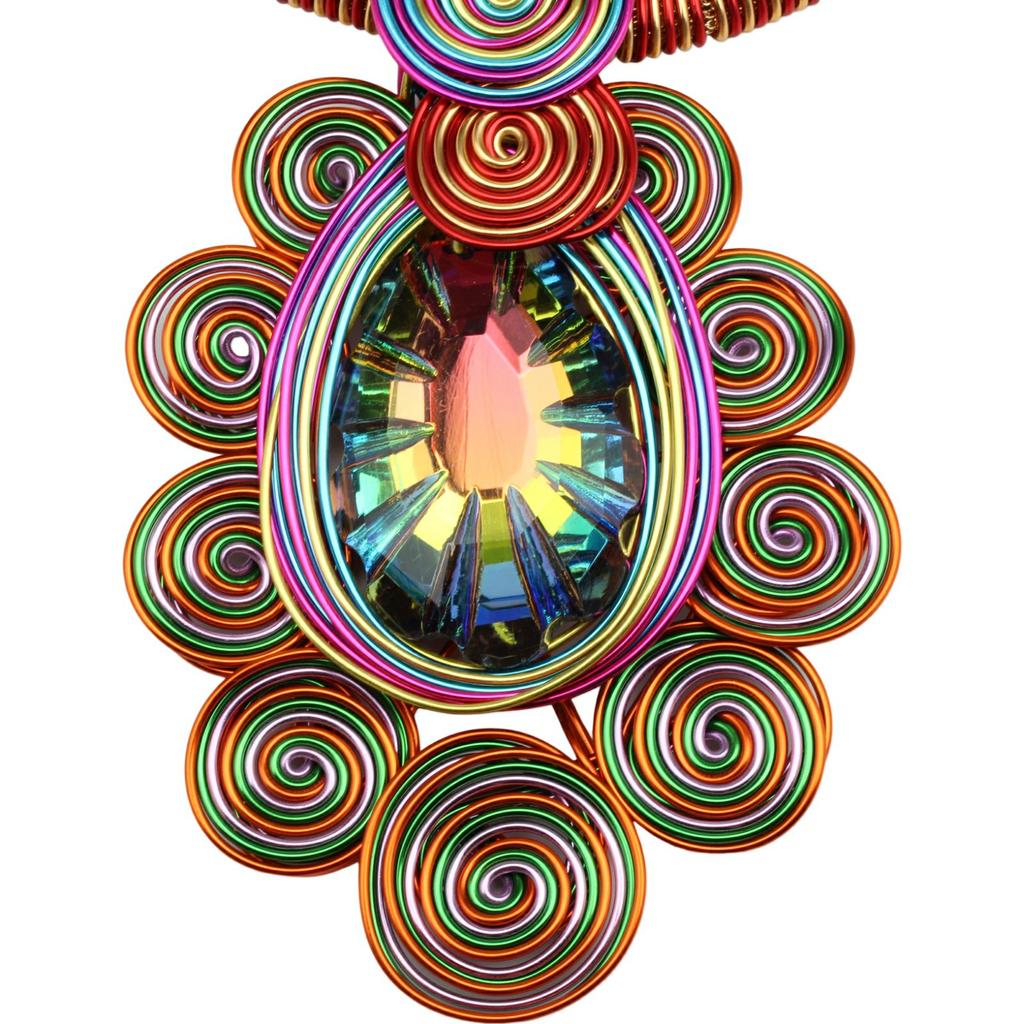 Crystal Pendant Necklace Earrings for Women Chunky Statement Flower Festival Ethnic Tribal Jewelry Accessories