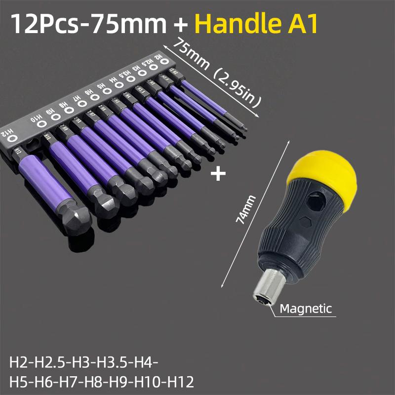 Ball End Hex Screwdriver Bits Set 1/4” Inch Screw Driver Drill Bit Shank Magnetic S2 Steel 65/100mm Ratchet Wrench Hand Tools