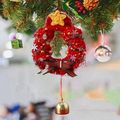Yousheng Christmas Crochet Wreath Hanging Decoration Xmas Tree Car Rearview Mirror Hanging Handmade Wreath Bell Ornament Holliday Party Pendant