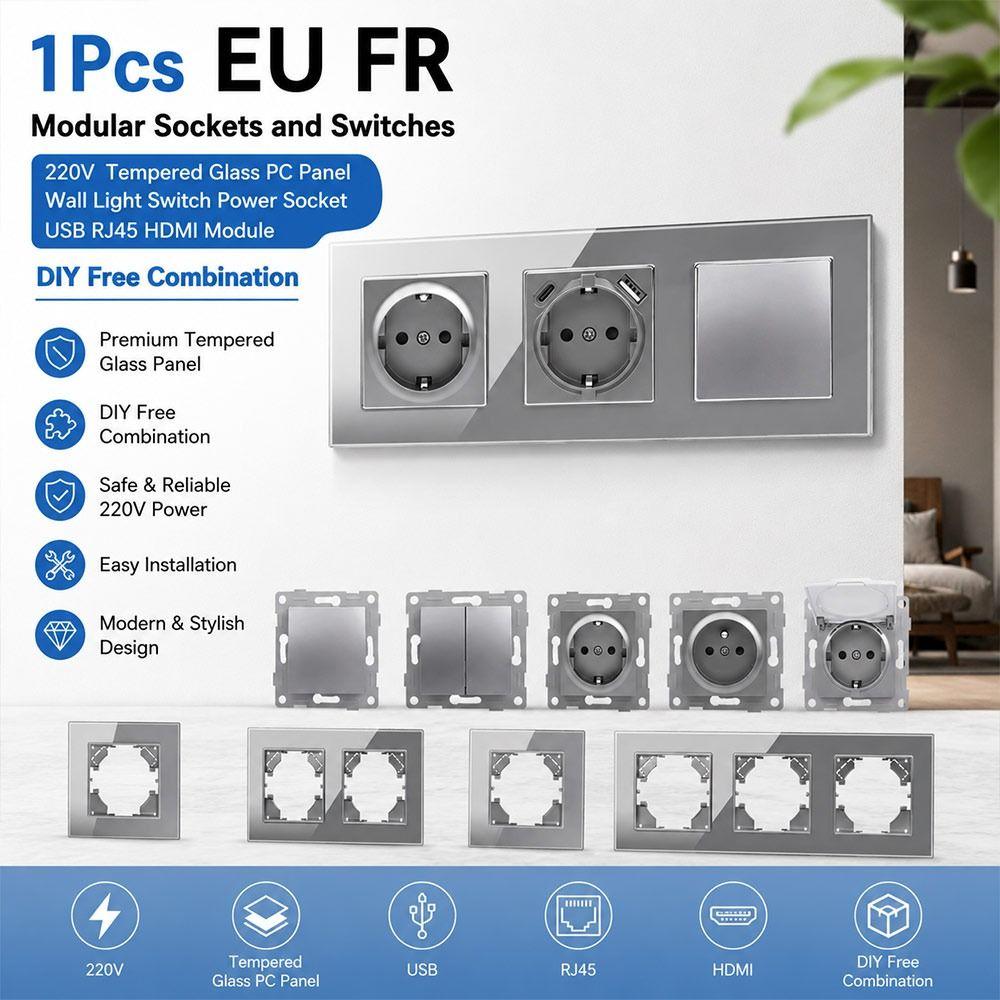 1Pcs 220V 16A 250V Panel Wall Switch EU French Socket Module  for EU Standard Wall Mount DIY