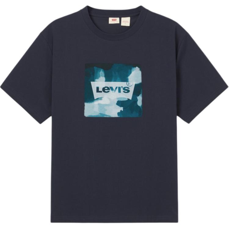 Levis Casual Comfortable Simple Logo Print Ribbed Round Neck Short Sleeve T-Shirt Men T-Shirts Navy-Blue 002X9-0001