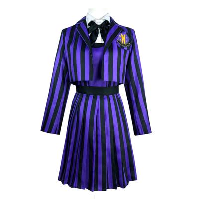 Wednesday Addams Cosplay Kostümü: Cadılar Bayramı Rol Oyunu İçin Küçük Kurt Kız Mor Okul Üniforması