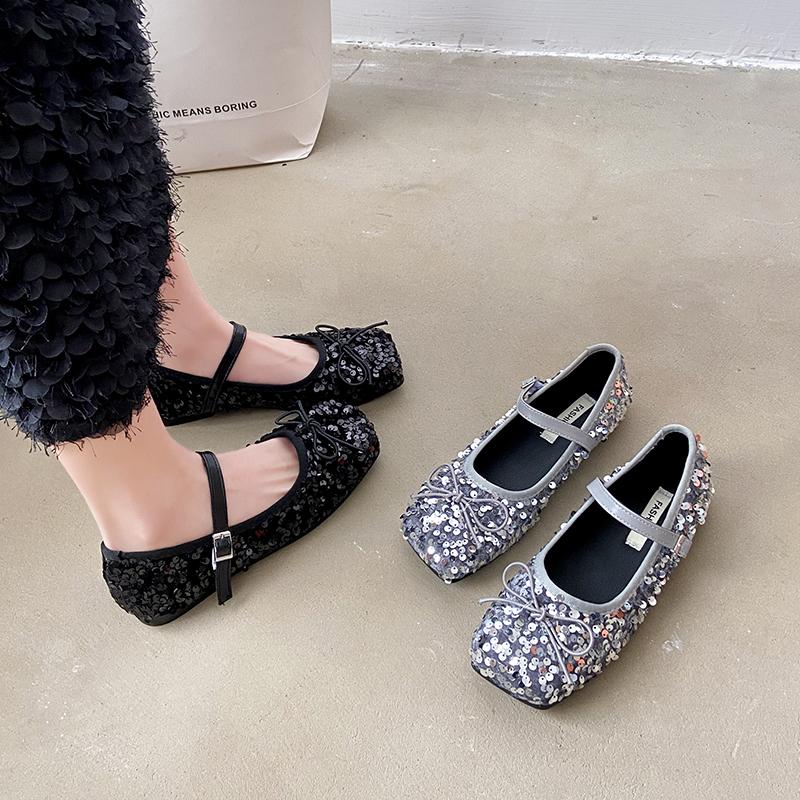 Fashion Women's Buckle Single Shoes Spring New Soft Soled High-quality Casual Shoes Lightweight Designer Sequin Bow Trendy Flat Shoes