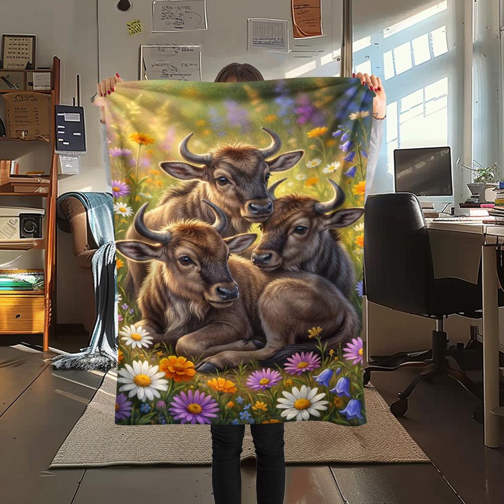 1PC Tropical Floral Art Print FlAannel Blanket, High quality Comfortable for All Seasons, Home Decor, Warmth and Comfort