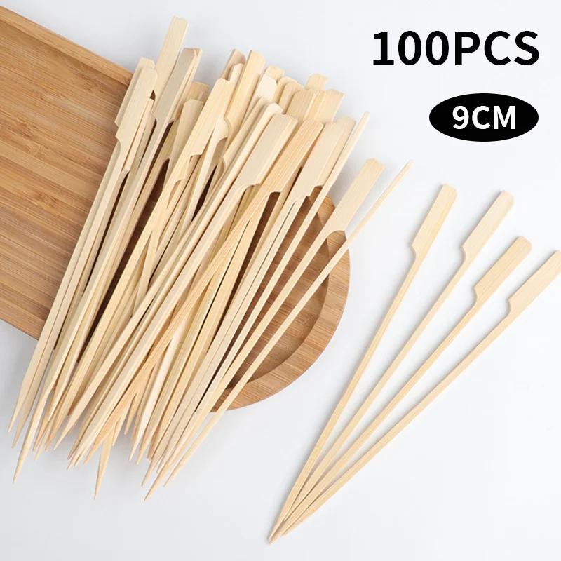 100Pcs Disposable Barbecue Sticks, Bamboo Sticks with Handles, Dim Sum, Meat, Fruit, Hamburger Sticks, Clean and Sanitary
