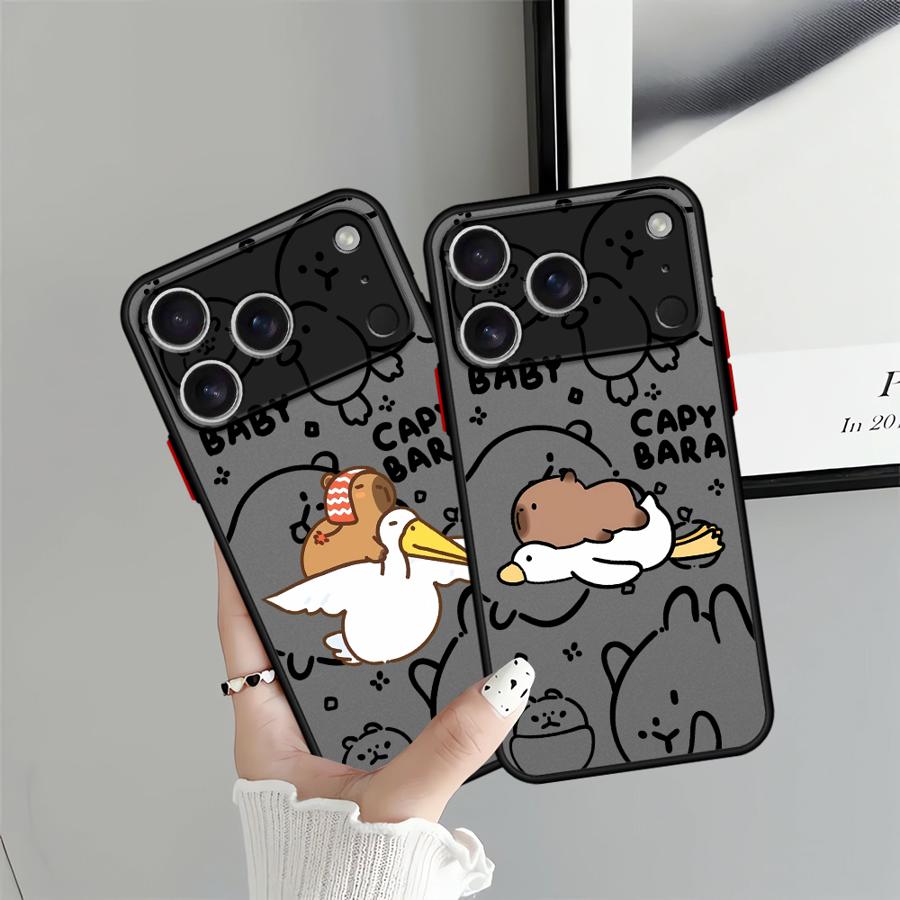 Case for iPhone 17 16 Pro Max 16e XS 13 Mini 14 17 Air 15 Plus 12 11 Back Phone Cover Cartoon Couple Goose
