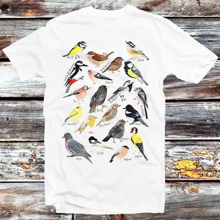 

British Garden Birds T Shirt European Encyclopaedia T Shirt B748 M