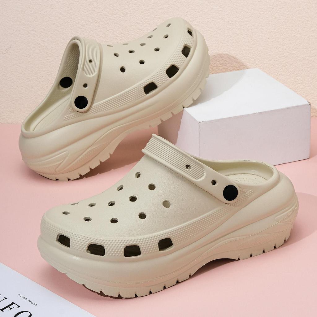 Women Spring Solid Color Soft Soled Cross Hole Outdoor Slippers Summer Casual Thick Bottom Anti Slip Beach Sandals Shoes 36-41