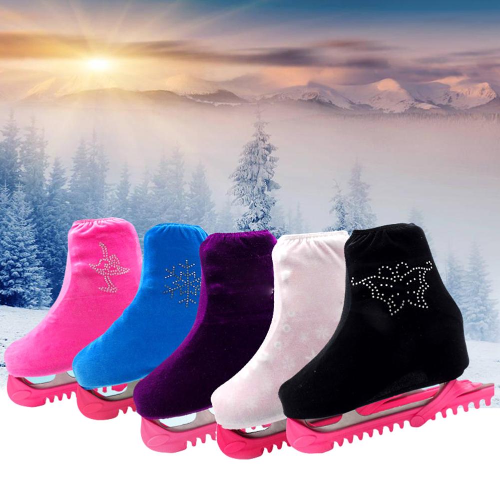 Rhinestone Decor Velvet Cloth 1 Pair Women's Fashion Figure Skate Shoes