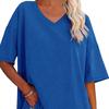 V-Neck Short Sleeve Breathable Tee Shirt Women Solid Color Loose Pullover Top Streetwear