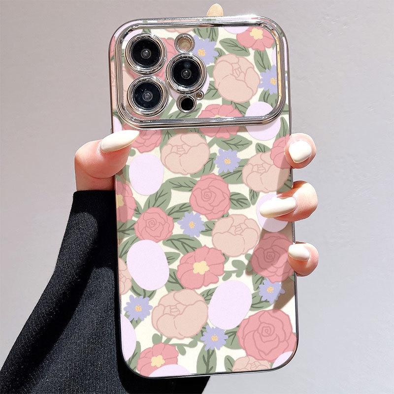 Large Windows for IPhone 15 Mobile Phone Midsummer Tulip Apple 13 Color Thick Apple 14 Electroplated Soft Shell