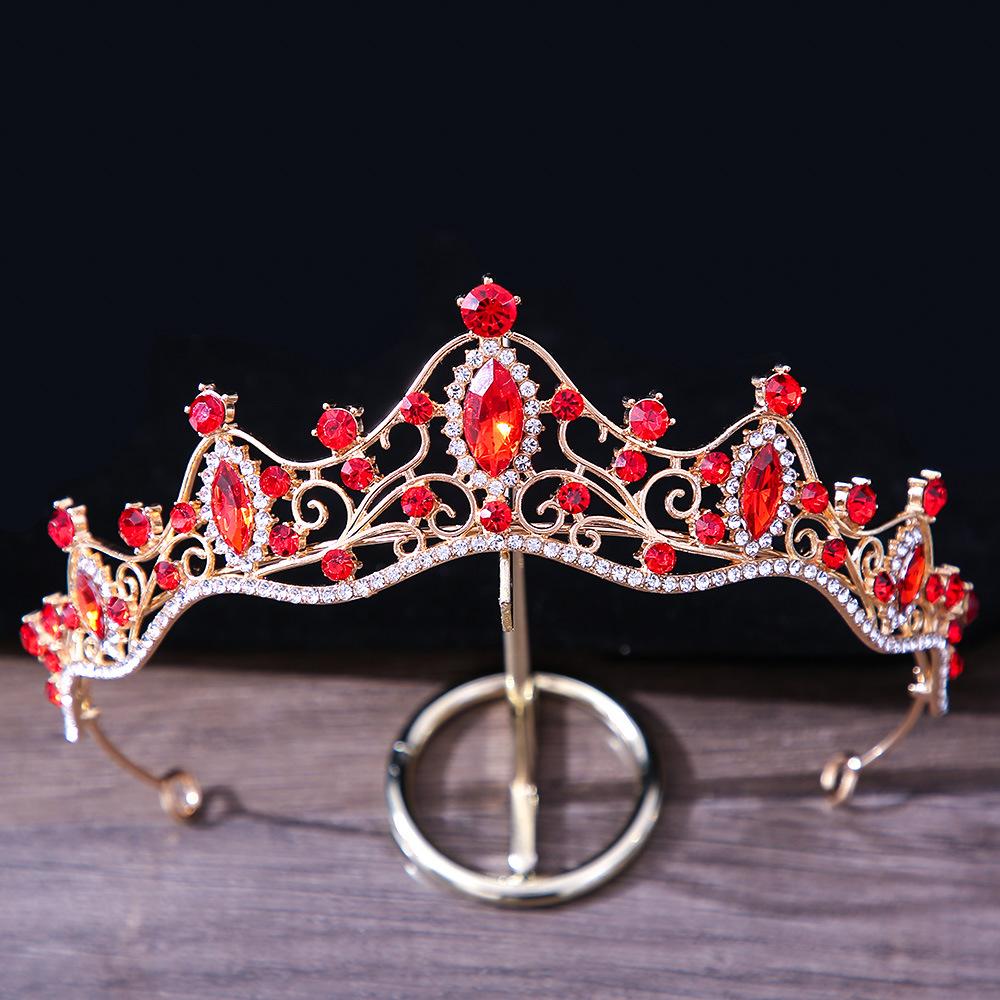DIEZI Elegant Simple Red Pink Crystal Crown Hair Zircon Tiara Girls Birthday Party Wedding Rhinestone Bridal Crown Accessories
