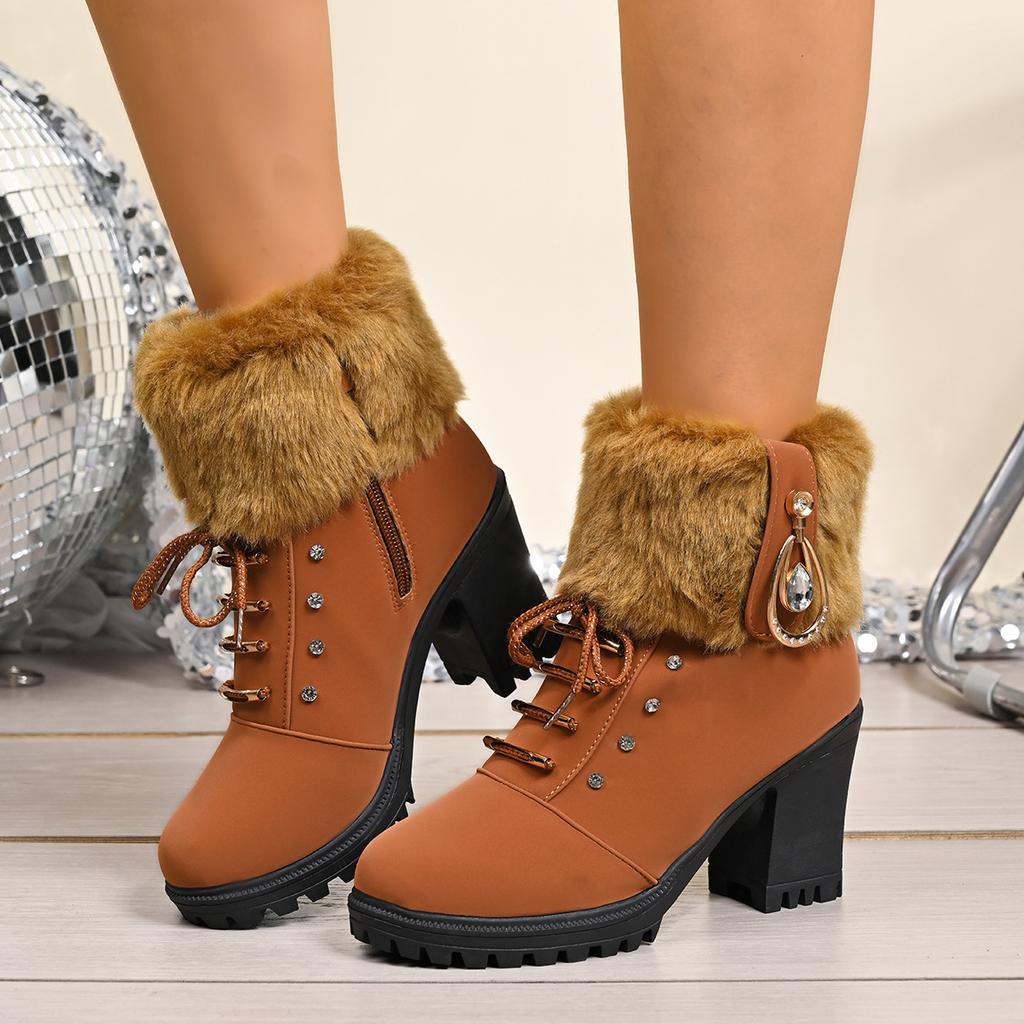 Winter Womens Boots 2025 New Winter High Heels Boots Plush Warm Winter Boots for Women High Heel Platform Ankle Boot Botas Mujer