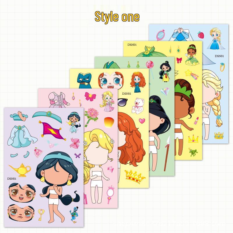 Little Princess Cartoon Face-Changing DIY Stickers - Fun, Creative Self-Adhesive Decorations for Kids
