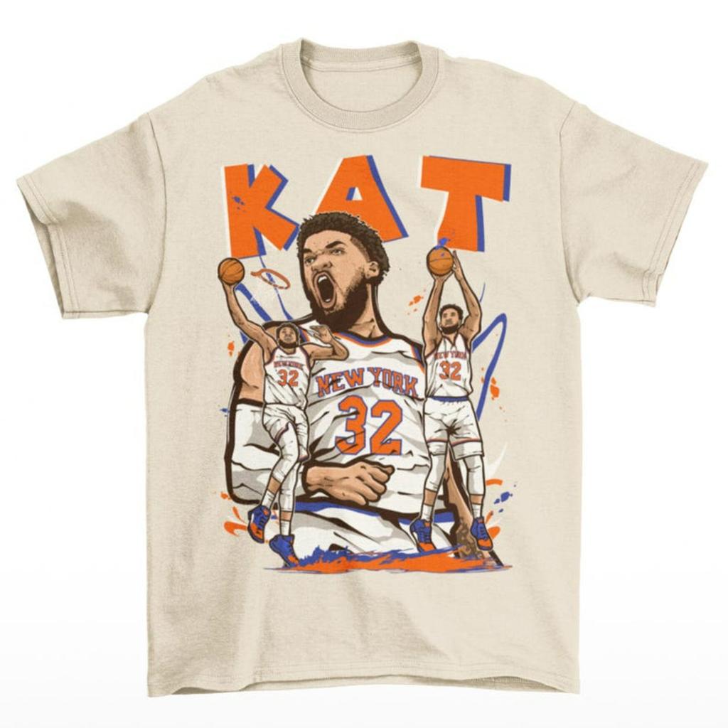 Karl Anthony Towns KAT Stile Cartone Animato New York Pallacanestro Maglietta Grafica Fan Tee Casual Manica Corta Top