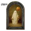 Handcrafted Retro Wooden Decor Halloween Arched Wall Hanging Plaque, Double-Layer Distressed Ghost Cat Ornament, Rustic Tabletop Signs Gothic Vintage