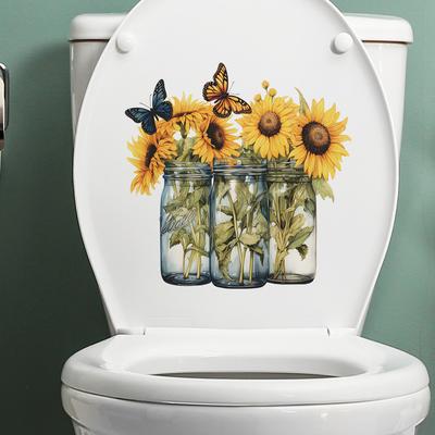 Painted Sunflower Toilet Stickers Bathroom Bathroom Beautify Decorative Wall Stickers