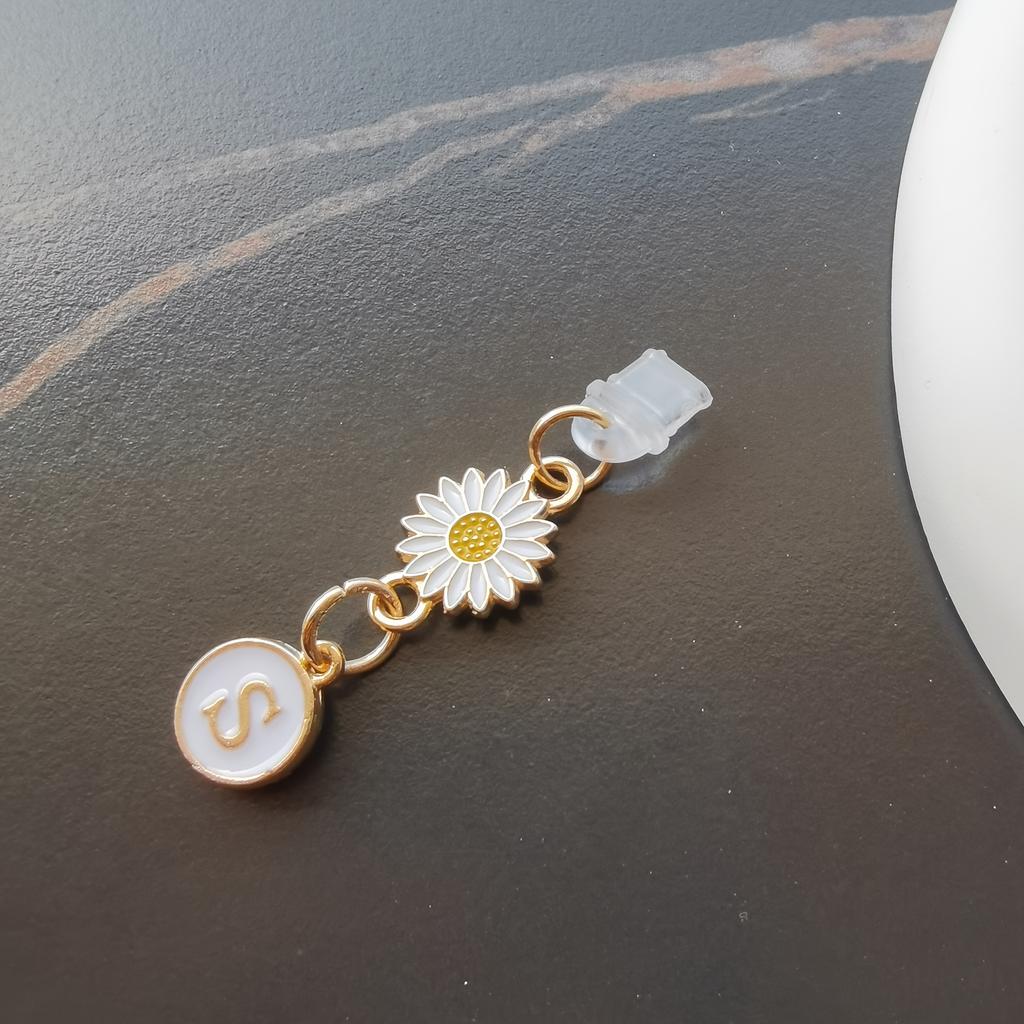 1 szt. Kreatywny stokrotka/słonecznik litera zatyczka przeciwkurzowa do telefonu komórkowego/europejskie i amerykańskie 26 wielkich liter A-Z zawieszka do telefonu komórkowego