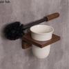 Porte-brosses à WC Salle de bain Bois Brosses à WC Base en Céramique Sans perçage Mural Ensemble de brosses de nettoyage Porte-brosses pour toilettes