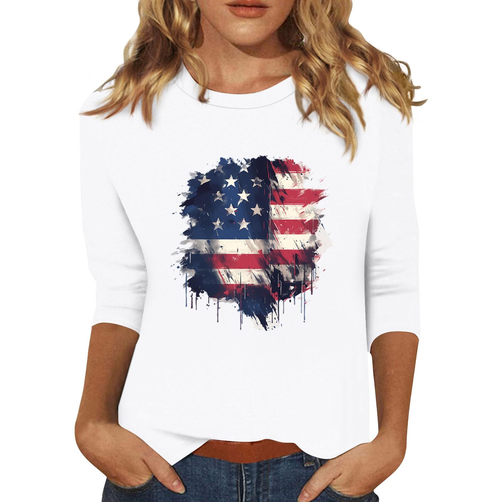 

Женский топ с круглым вырезом и принтом, футболка с рукавами три четверти Футболка с рукавами три четверти M белый