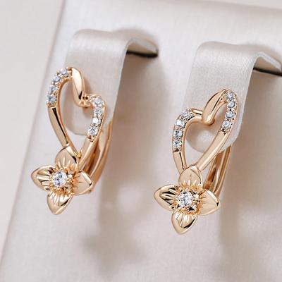 Pendientes de flores de color dorado de lujo para mujer, elegantes joyas de circonita blanca para fiestas y bodas, regalos