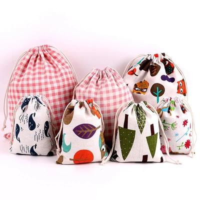 Kreatives Muster Gedruckte Baumwoll-Handtasche Beutel Tasche Kordelzug Geschenktasche Bündelmund Aufbewahrungstasche Weihnachten Geschenktaschen Großhandel