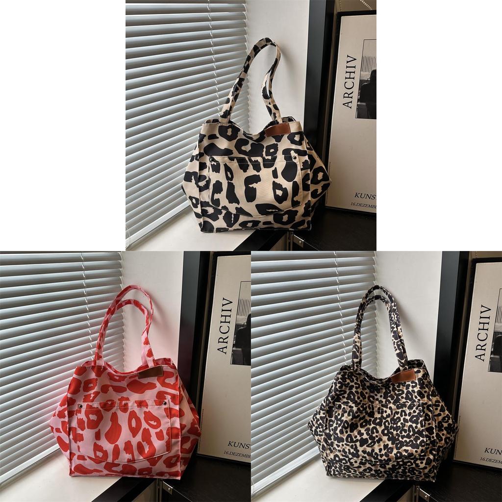 Leopard Print Canvas Tote Bag For Women With Large Capacity And Magnetic Closure For Daily Use