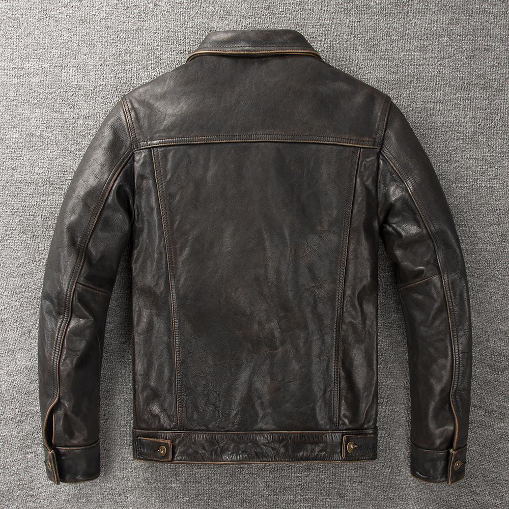 Vintage Blue Genuine Cow Men Leather Jacket  507 Style Slim Fit Coat Men's Leather Jackets Male Clothes Spring Autumn