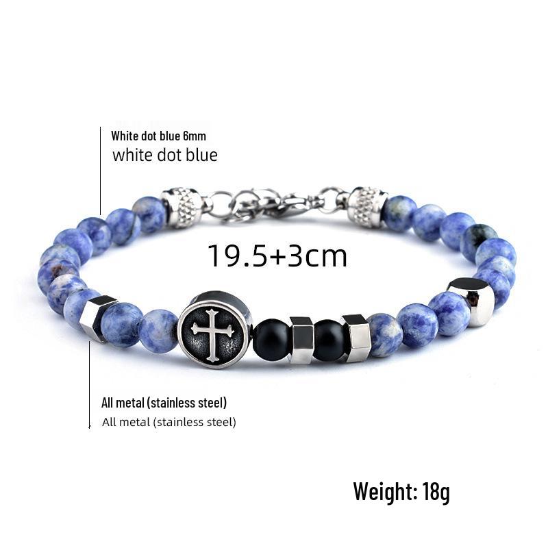Men s Stainless Steel Retro Stone Cross Bracelet
