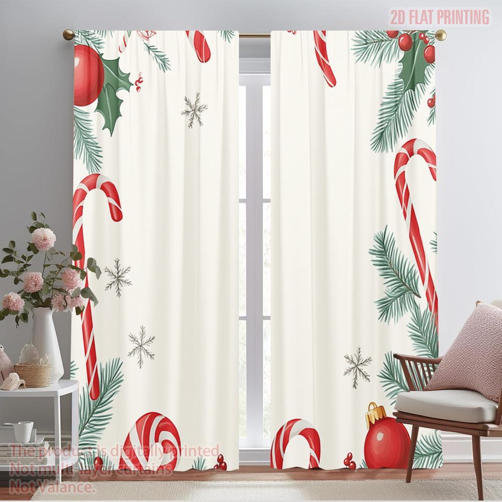 

2pcs,2D plane printing Pattern Curtains Christmas Candy Snowflakes Berries (2) Durable 100% Polyester Fabric (without rod) Home 52.50×116.00 CM 2pcs