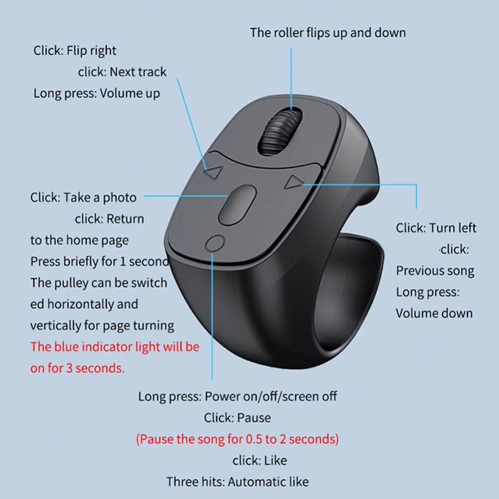 Wireless Bluetooth Page Turner Mini Automatic Page Ring Remote Control for iPhone for Android for iPad for Kindle Controller