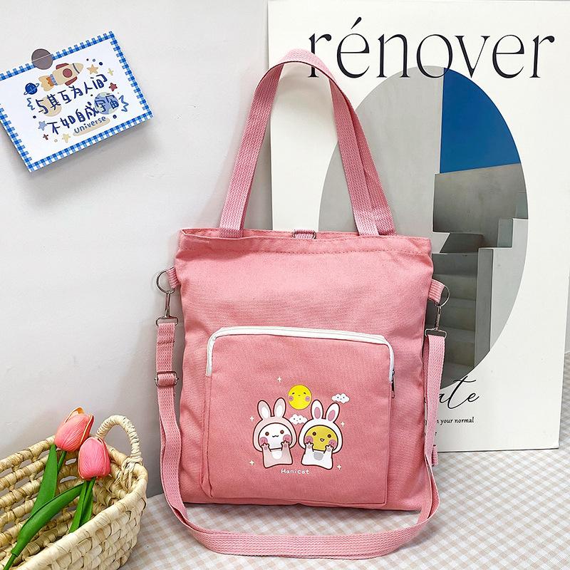 

Сумка из холста, женская сумка-мессенджер, студенческий рюкзак большой вместимости, корейская версия сумки-мессенджера на молнии, косметичка розовый