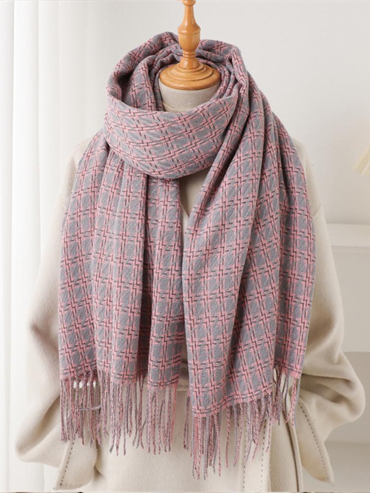 Damen Winter Süß Gestrickter Schal Kopftuch Damen Herren Lässig Preppy Hahnentritt Quaste Schal Mujer Mann Wickeltuch Schal Unisex Neu